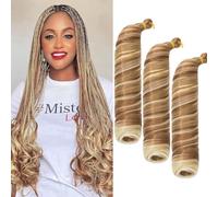S-noilite French Curl Braiding Hair 60cm Loose Wavy Spiral Curly Crochet Hair Deep Wave Extensiones Sinteticas para Trenzar Pelo Pre Estirado,3 paquete 360g,Rubio Café mezcla Rubio Blanquecino Auburn