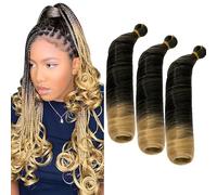 S-noilite French Curl Braiding Hair 60cm Loose Wavy Spiral Curly Crochet Hair Deep Wave Extensiones Sinteticas para Trenzar Pelo Pre Estirado,3 paquete 360g,Negro a Rubio Miel