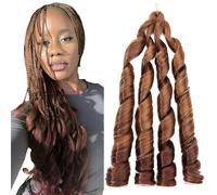 S-noilite French Curl Braiding Hair 60cm Loose Wavy Spiral Curly Crochet Hair Deep Wave Extensiones Sinteticas para Trenzar Pelo Pre Estirado,1 paquete 120g,Castaño Claro mezcla Castaño Oscuro