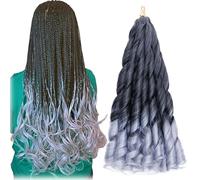 S-noilite French Curl Braiding Hair 60cm Loose Wavy Spiral Curly Crochet Hair Deep Wave Extensiones Sinteticas para Trenzar Pelo Pre Estirado,3 paquete 360g,Negro mezcla Gris Plata