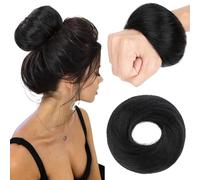 S-noilite Moño de Cabello Natural, Coletero Derecho de Cabello Humano de 30g, Moño de Pelo Humano Real, Moños Elástico para Peluca, Moños de Moda para Mujeres, Negro Azabache #1