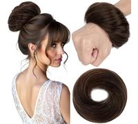 S-noilite Moño de Cabello Natural, Coletero Derecho de Cabello Humano de 30g, Moño de Pelo Humano Real, Moños Elástico para Peluca, Moños de Moda para Mujeres, Castaño Oscuro #2R