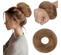 S-noilite Moño de Cabello Natural, Coletero Derecho de Cabello Humano de 30g, Moño de Pelo Humano Real, Moños Elástico para Peluca, Moños de Moda para Mujeres, Lino Oscuro #6R