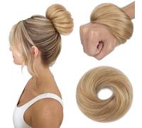 S-noilite Moño de Cabello Natural, Coletero Derecho de Cabello Humano de 30g, Moño de Pelo Humano Real, Moños Elástico para Peluca, Moños de Moda para Mujeres, Castaño Dorado/Rubio Claro #12RP613R