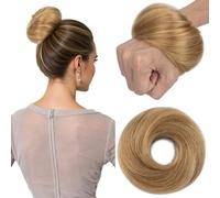 S-noilite Moño de Cabello Natural, Coletero Derecho de Cabello Humano de 30g, Moño de Pelo Humano Real, Moños Elástico para Peluca, Moños de Moda para Mujeres, Rubio Oscuro #27R