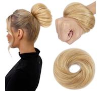 S-noilite Moño de Cabello Natural, Coletero Derecho de Cabello Humano de 30g, Moño de Pelo Humano Real, Moños Elástico para Peluca, Moños de Moda para Mujeres, Camello/Dorado Claro #18RP613R