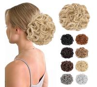 S-noilite Peines cortos Moño desordenado Extensiones de cabello con clip Coleta ondulada y rizada Coleta elástica Moño recogido Moño de plato Postizos,Rubio Ceniza mezcla Rubio Blanquecino