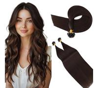 S-noilite U Tip Keratina Hair Extensions Cabello Humano Hair, Extensions de Cabello con Queratina Natural, Virgen Bonded Keratina Extensiones para Mujeres 20g 35CM, Marrón Oscuro #2R