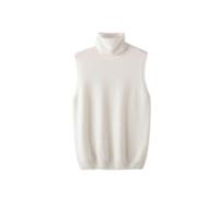 (S,nuan bai)Women Autumn Winter Sleeveless Turtleneck Pullover Vest 100% Merino Wool Sweater Basic Soft Knitted Waistcoat Korean Style Top