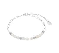 s.Oliver 2039729 - Tobillera de acero inoxidable para mujer, joya de verano, con perla cultivada de agua dulce, 22 + 5 cm, color blanco, viene en caja de regalo, 22+5 cm, Metales preciosos, sin gema