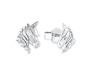 s.Oliver aretes de plata esterlina 925 joyería del oído de los niños de la muchacha, con zirconia cúbico synth., 0,9 cm, plata, unicornio, Viene en caja de regalo de joyería