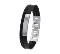 s.Oliver brazalete brazalete de cuero de acero inoxidable para hombres, 18,5+1,5+1,5 cm, negro, viene en caja de regalo de joyería, 2036861