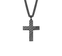s.Oliver cadena con colgante de acero inoxidable de carbono collar para hombre, 50 cm, plata, cruz, viene en caja de regalo de joyería