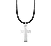 s.Oliver collar con colgante de acero inoxidable de cuero niños collar, 40+3 cm, plata, cruz, Viene en caja de regalo de joyería