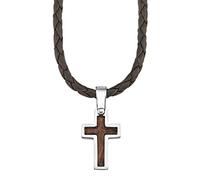 s.Oliver collar con colgante de acero inoxidable de madera niños niños collar, 40+3 cm, plata, cruz, Viene en caja de regalo de joyería