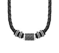 s.Oliver collar de acero inoxidable de carbono / cuero collar de los hombres, 47 + 3 cm, plata, viene en caja de regalo de joyería