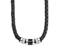 s.Oliver collar de acero inoxidable de cuero collar de los hombres, 45 + 3 cm, plata, viene en caja de regalo de joyería