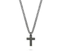 s.Oliver Collar para hombre de acero inoxidable pulido con colgante de cruz, color negro, cadena barbada ajustable hasta 55 cm, resistente al agua y agradable para la piel