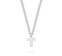 s.Oliver Collar para hombre de acero inoxidable pulido con colgante de cruz, plata - Cadena barbada ajustable hasta 55 cm - resistente al agua y agradable para la piel
