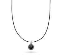 s.Oliver Collar para hombre de piel auténtica con colgante de brújula - IP Gun - Correa de piel ajustable hasta 55 cm - resistente al agua y agradable para la piel