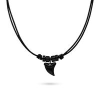 s.Oliver Collar para hombre de piel auténtica con colgante de diente de tiburón - Plata - Cadena de ancla ajustable hasta 50 cm - impermeable y agradable para la piel