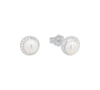 s.Oliver ear studs, plata de ley 925, joyas para oreja de mujer, con sintetizador de circonita cúbica, con perla cultivada de agua dulce, 0,8 cm, plata, Viene en caja de regalo de joyería