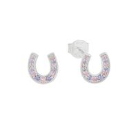 s.Oliver Pendientes de botón para niña en Plata de Ley 925, con circonitas sintéticas, forma de herradura, se entregan en caja de regalo de joyería