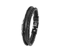 s.Oliver Pulsera de acero inoxidable carbono/cuero para hombre, 20+1,5 cm, color negro, se entrega en caja de regalo de joyería, 2022637