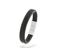 s.Oliver Pulsera para hombre de piel auténtica, color gris IP, ajustable hasta 22 cm, resistente al agua y respetuosa con la piel