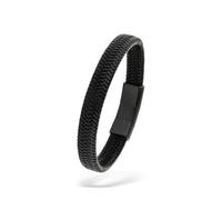 s.Oliver Pulsera para hombre de piel auténtica, color negro, ajustable hasta 22 cm, resistente al agua y agradable a la piel