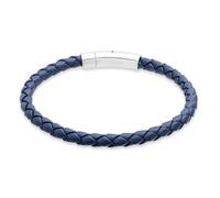 s.Oliver Pulsera para hombre de piel auténtica, IP azul, 22 cm, resistente al agua y respetuosa con la piel