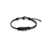 s.Oliver Pulsera para hombre de piel auténtica, IP negro, cadena de ancla ajustable hasta 22 cm, resistente al agua y respetuosa con la piel
