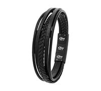 s.Oliver Pulsera para hombre - Pulsera de piel auténtica - Plata - Cadena de ancla ajustable hasta 22 cm - Impermeable y agradable para la piel