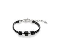 s.Oliver Pulsera para hombre - Pulsera de piel auténtica - Plata - Cadena de ancla ajustable hasta 22 cm - Impermeable y agradable para la piel