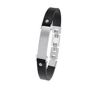 s.Oliver Pulsera para hombre - Pulsera de piel auténtica - Plata - Cadena de ancla ajustable hasta 22 cm - Impermeable y agradable para la piel