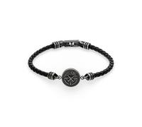 s.Oliver Pulsera para hombre - Pulsera de piel auténtica - Plata - Cadena de ancla ajustable hasta 22 cm - Impermeable y agradable para la piel