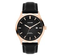 s.Oliver Reloj de Hombre - Redondo - IP Negro - 42 mm - Reloj de Metal con Mecanismo de Cuarzo en la Correa de Piel sintética con Hebilla - Reloj analógico - Resistente al Agua 5 ATM - Resistente a