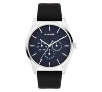 s.Oliver Reloj de Hombre - Redondo - Plata - 42 mm - Reloj de Metal con Movimiento de Cuarzo en la Correa de Piel sintética con Cierre desplegable - Reloj analógico - Resistente a los arañazos 3 ATM