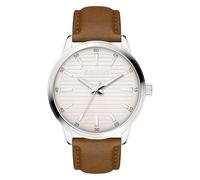 s.Oliver Reloj de Hombre - Redondo - Plata - 44 mm - Reloj de Metal con Movimiento de Cuarzo en Correa de Piel sintética con Hebilla - Reloj analógico - Resistente al Agua 5 ATM - Resistente a los
