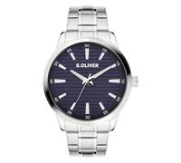 s.Oliver Reloj de hombre - Redondo - Plata - 44 mm - Reloj de metal con movimiento de cuarzo en la correa de acero inoxidable con cierre desplegable - Reloj analógico - Resistente a los arañazos 5 ATM