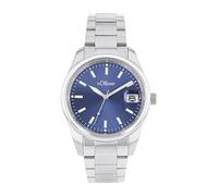 s.Oliver Reloj de pulsera analógico de cuarzo para hombre, con correa de acero inoxidable, color azul, resistente al agua 5 bar, viene en caja de regalo, Pulsera