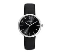 s.Oliver reloj de pulsera analógico de cuarzo para señora, con correa de piel, negro, resistente al agua 5 bar, se entrega en estuche de regalo