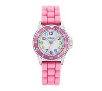 s.Oliver Reloj de pulsera para niñas Reloj de cuarzo analógico, con correa de silicona, rosa, 3 bar resistente al agua, viene en caja de regalo