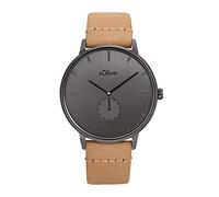 s.Oliver Reloj de pulsera Reloj analógico de cuarzo para hombre, con correa de piel, gris, 5 bar Water Resistant, viene en caja de regalo de relojes