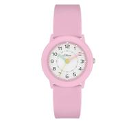 s.Oliver Reloj Infantil Redondo de Color Rosa, 29 mm, Reloj de Metal con Mecanismo de Cuarzo en la Correa de Silicona con Hebilla, Reloj analógico, Resistente al Agua a 3 ATM, Resistente a los