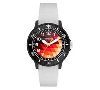 s.Oliver Reloj infantil redondo, negro, 38 mm, de plástico con mecanismo de cuarzo en la correa de silicona con hebilla, reloj de pulsera analógico, resistente al agua 5 ATM, resistente a los arañazos