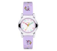 s.Oliver Reloj infantil redondo, plateado, 27 mm, reloj de metal con mecanismo de cuarzo en la correa de silicona con hebilla, reloj analógico de pulsera, sumergible a 3 ATM, resistente a los arañazos