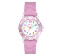 s.Oliver Reloj infantil redondo, plateado, 28 mm, reloj de metal con mecanismo de cuarzo en la correa de silicona con hebilla, reloj analógico de pulsera, sumergible a 3 ATM, resistente a los arañazos