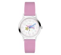 s.Oliver Reloj infantil redondo, plateado, 28 mm, reloj de metal con mecanismo de cuarzo en la correa de silicona con hebilla, reloj analógico de pulsera, sumergible a 3 ATM, resistente a los arañazos