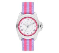 s.Oliver Reloj infantil redondo, plateado, 32 mm, reloj de metal con mecanismo de cuarzo en la correa textil con hebilla, reloj analógico de pulsera resistente al agua 3 ATM, resistente a los arañazos